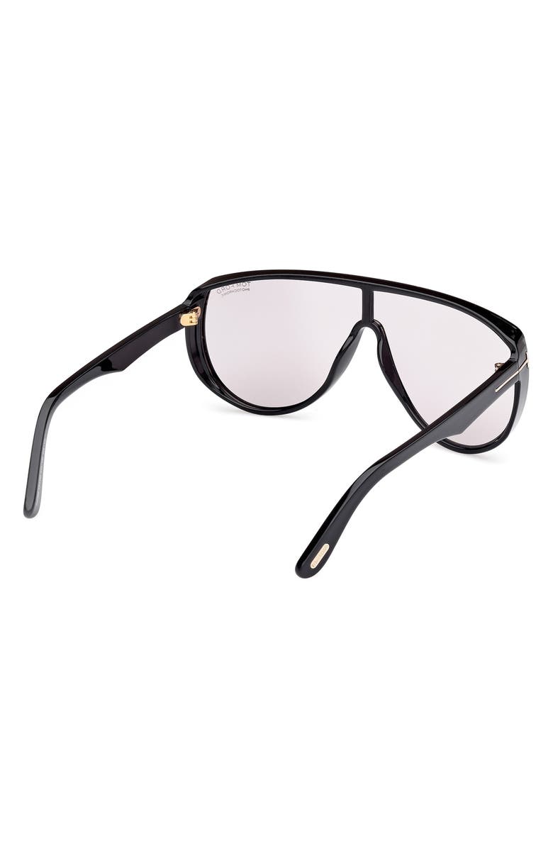 TOM FORD Achilles 138mm Shield Sunglasses, Alternate, color, Black / T Logo / Smoke Lenses