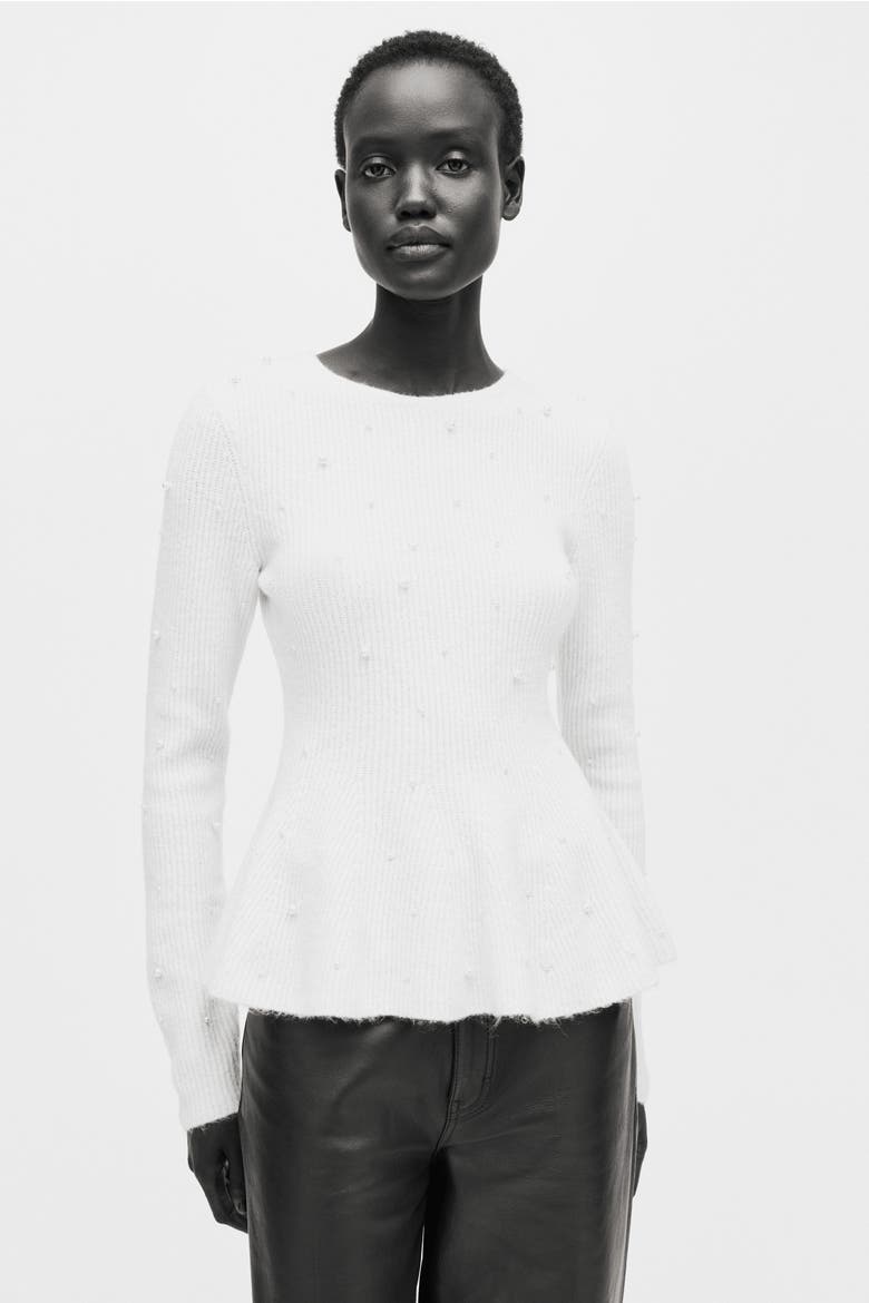 Bead-embellished Peplum Top, Main, color, Cream