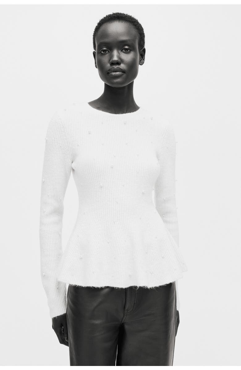 H&M Bead-embellished Peplum Top, Alternate, color, Cream