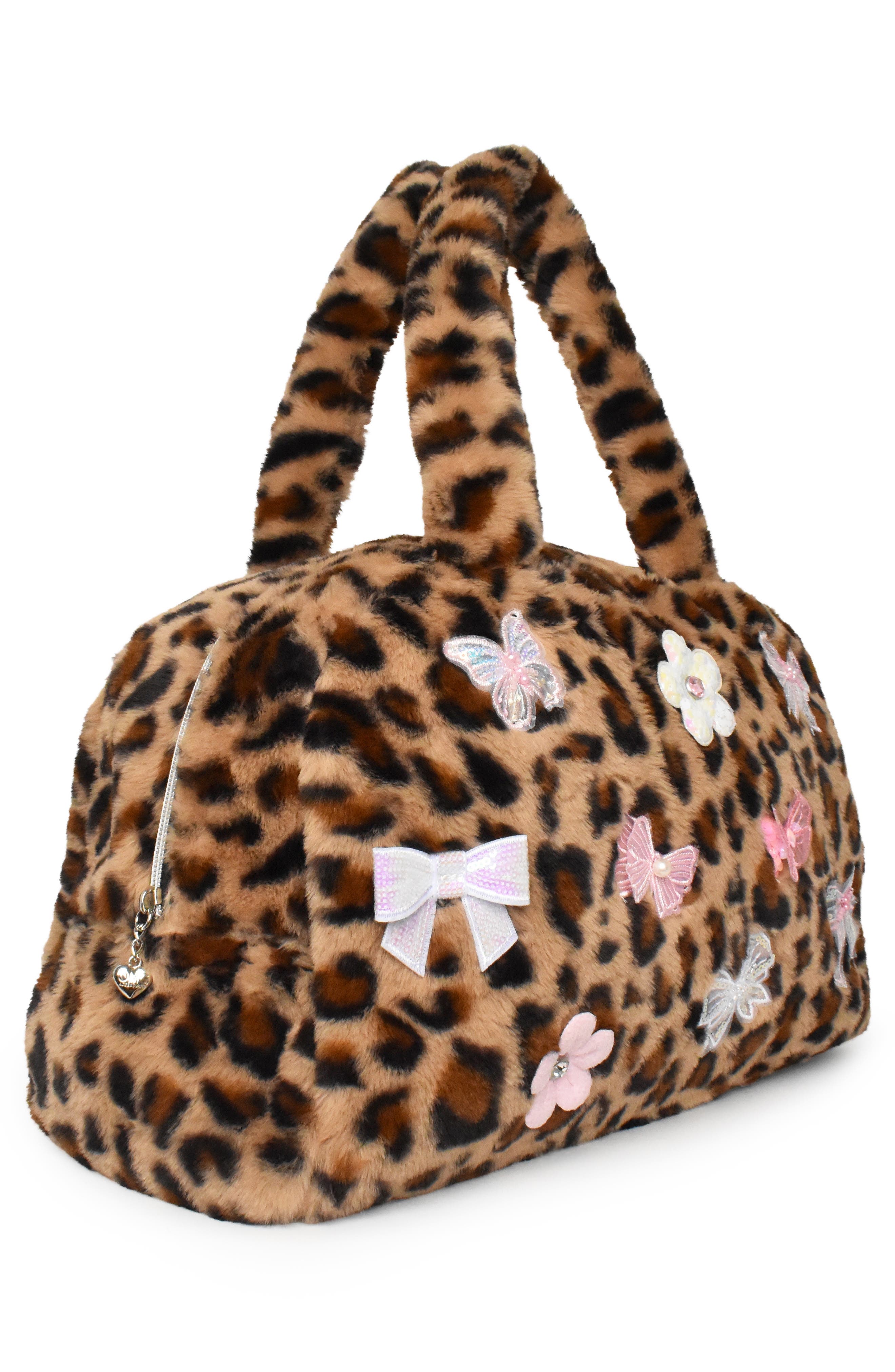 Kids' Leopard Faux Fur Duffle Bag, Alternate, color, BROWN