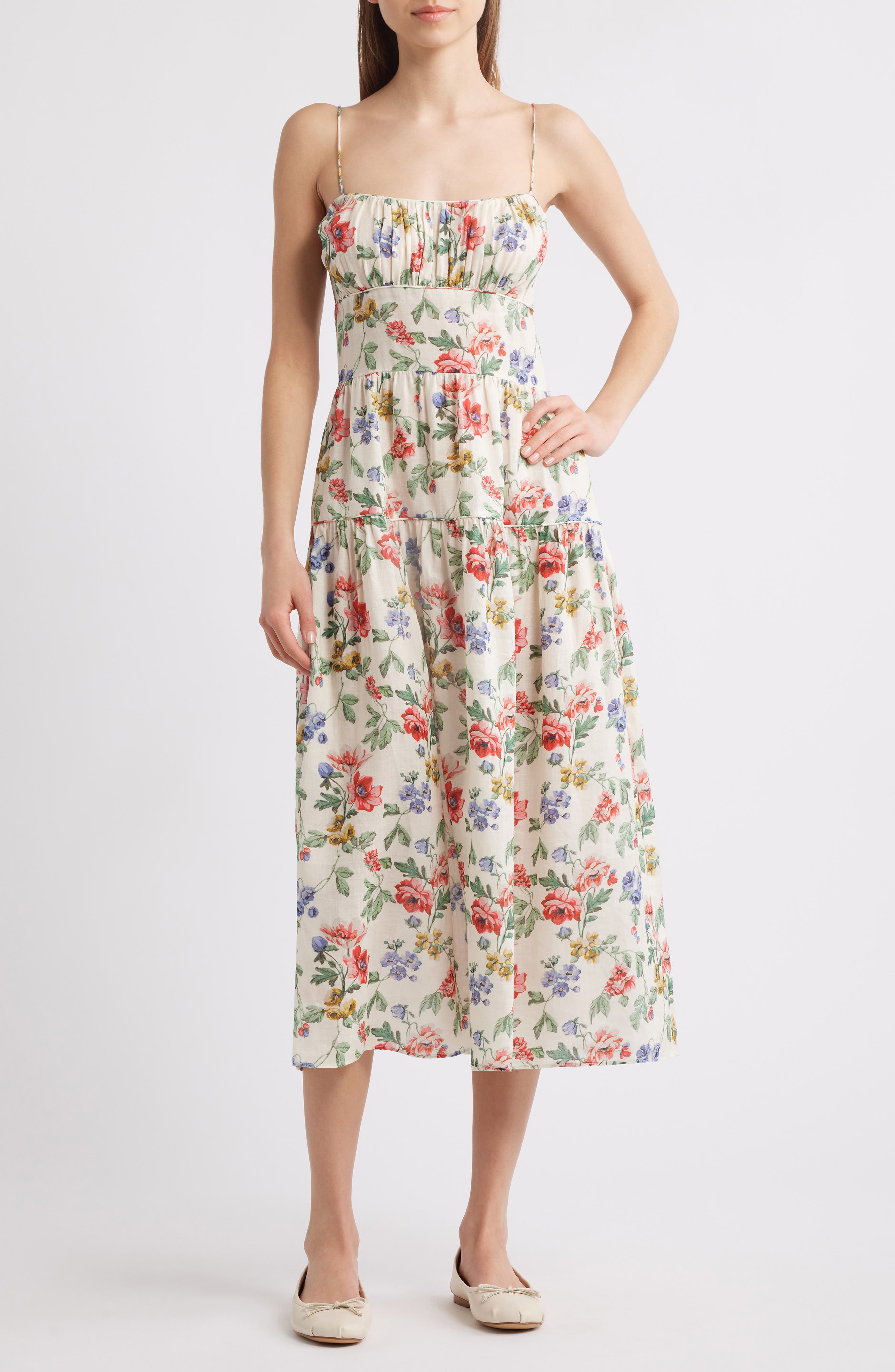 uo beth floral bandeau linen midi dress UO Beth Floral Bandeau Linen Midi Dress