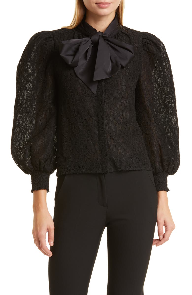 Alice + Olivia Brentley Tie Neck Lace Blouse, Main, color,