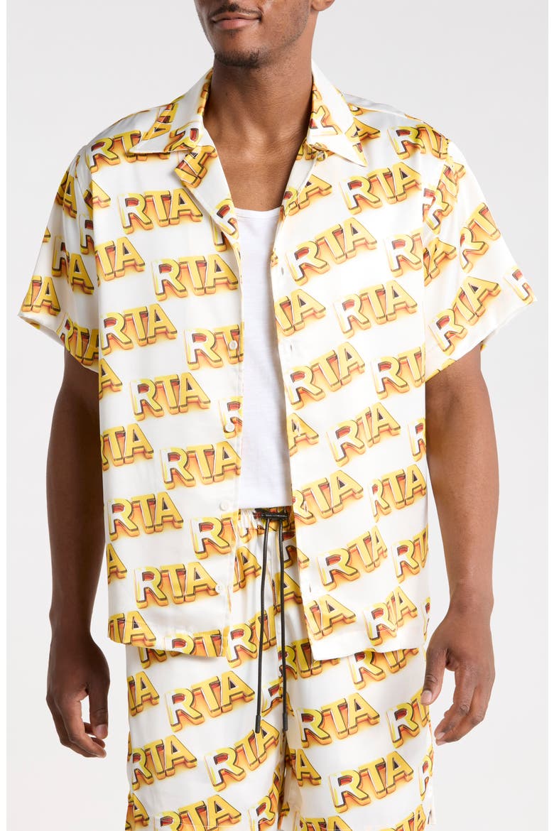 Nathan Logo Print Camp Shirt, Main, color, WHITE RTA BULLION