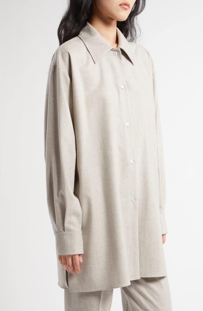 The Row Komako Wool & Cashmere Brushed Flannel Button-Up Shirt, Alternate, color,