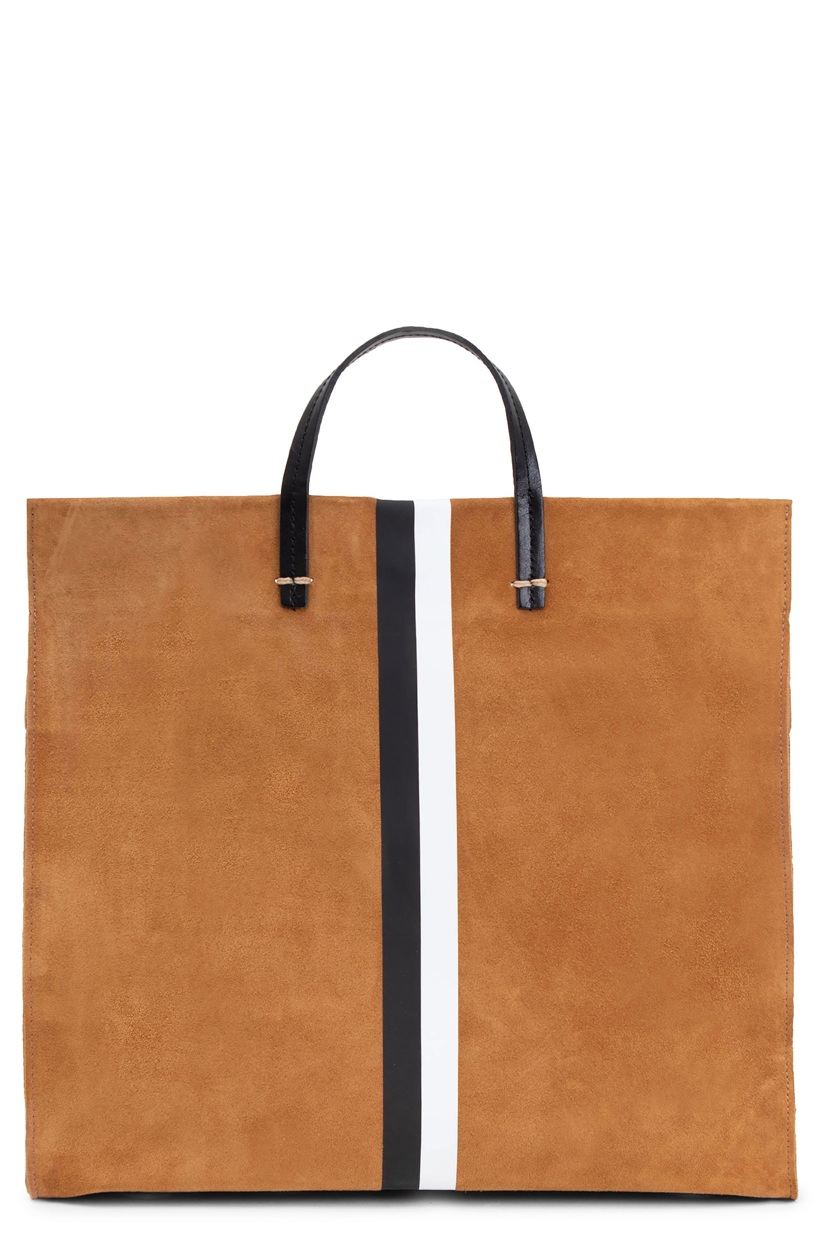 Clare V. Simple Striped Suede Tote, Main, color, Camel