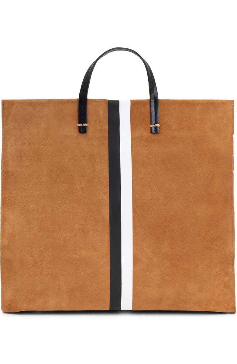 Clare V. Simple Striped Suede Tote, Main, color, Camel