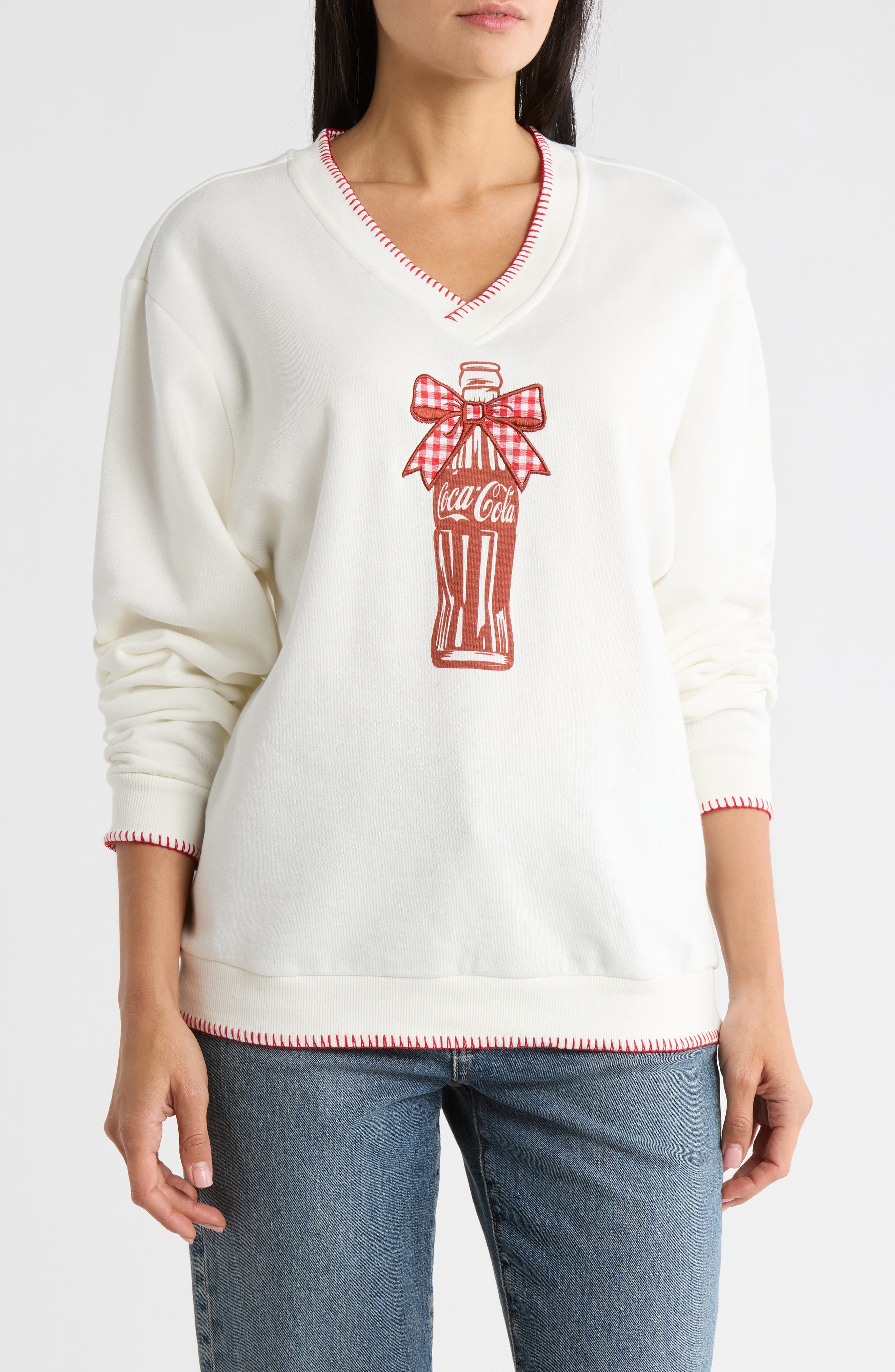 Hi Res Coca Cola Plaid Bow Christmas Sweatshirt
