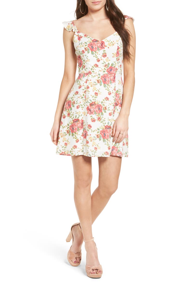 Iris Tie Back Minidress, Main, color, IVORY FLORAL