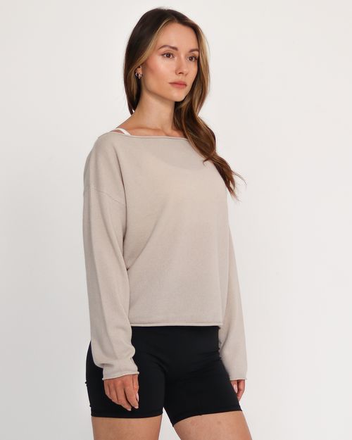 Rebody Active Romy Off Shoulder Cashmere Sweater In Gray