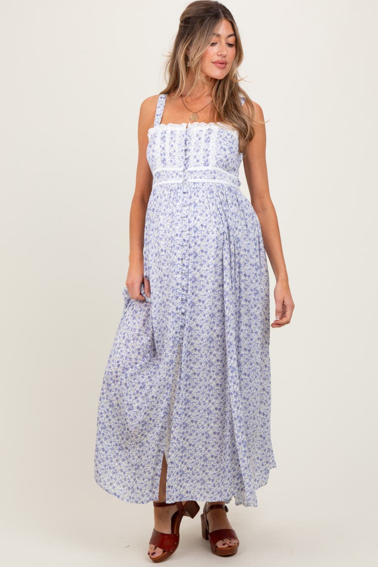 Floral Button Down Sleeveless Maxi Dress, Alternate, color, Light Blue