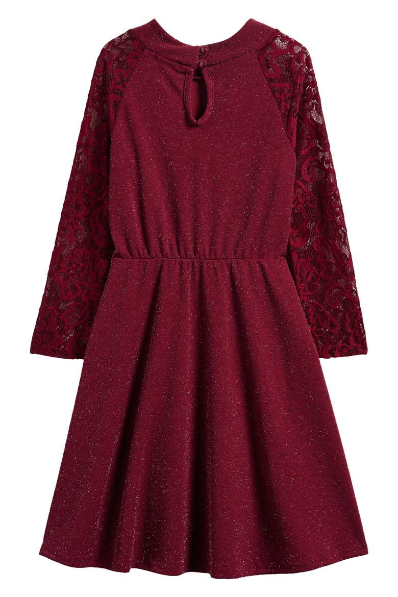 Kids' Lacy Long Sleeve Skater Dress, Alternate, color, RED
