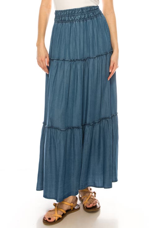 Tiered Denim Maxi Skirt