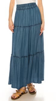 A COLLECTIVE STORY Tiered Denim Maxi Skirt