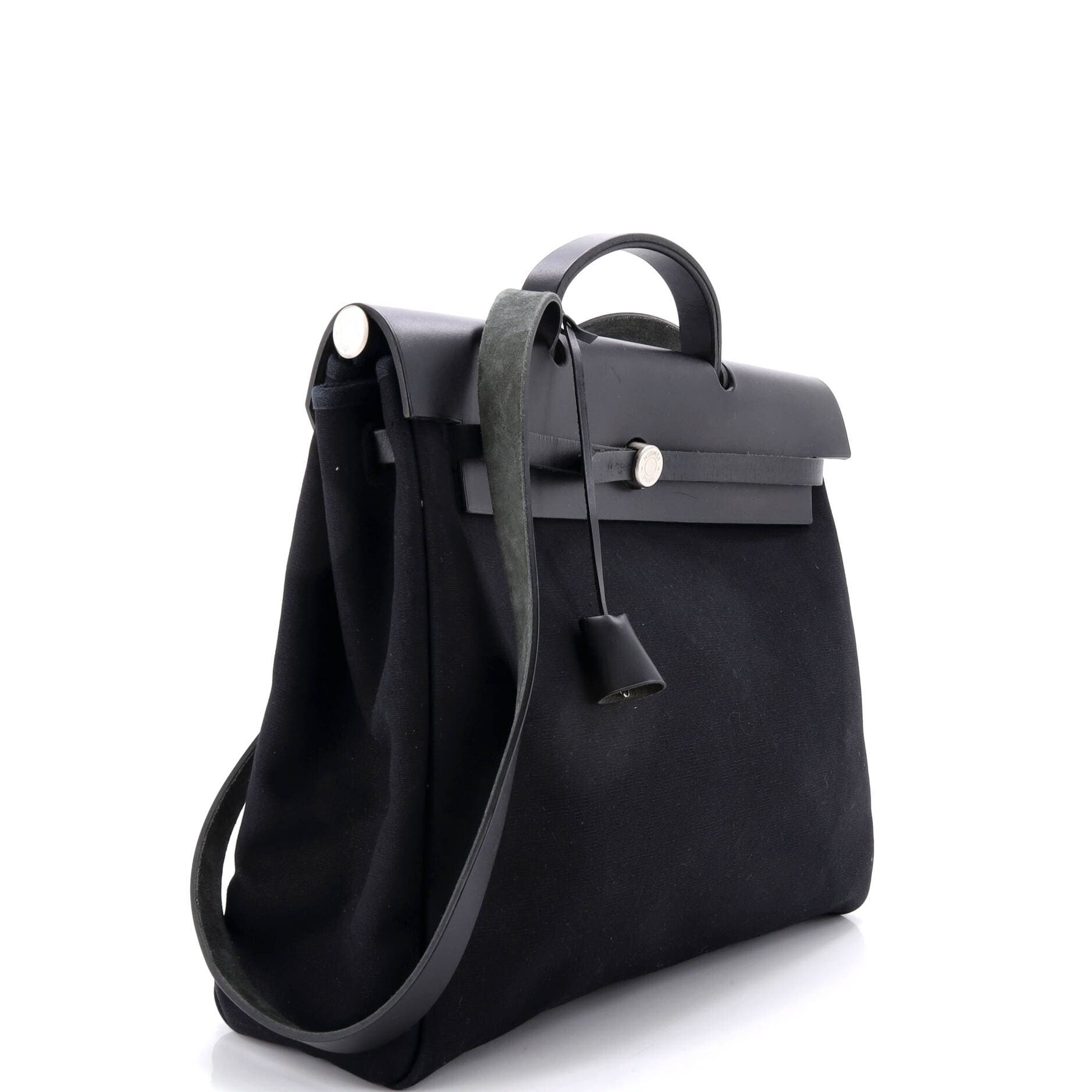 Pre-Owned Hermes Herbag Toile and Leather MM, Alternate, color, Noir