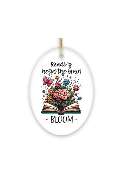 Reading Helps The Brain Bloom Floral Book Ornament