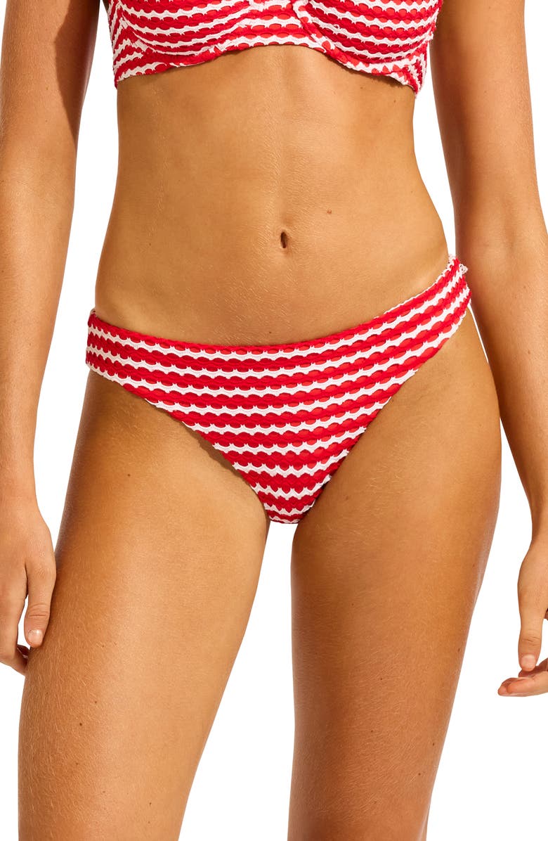 Seafolly Stripe Bikini Bottoms, Main, color, Chilli Red/ White