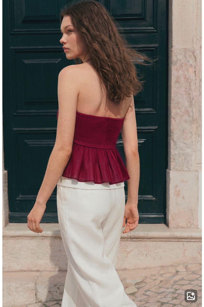 Mixed Media Cotton Crochet Halter Top, Alternate, color, MAROON