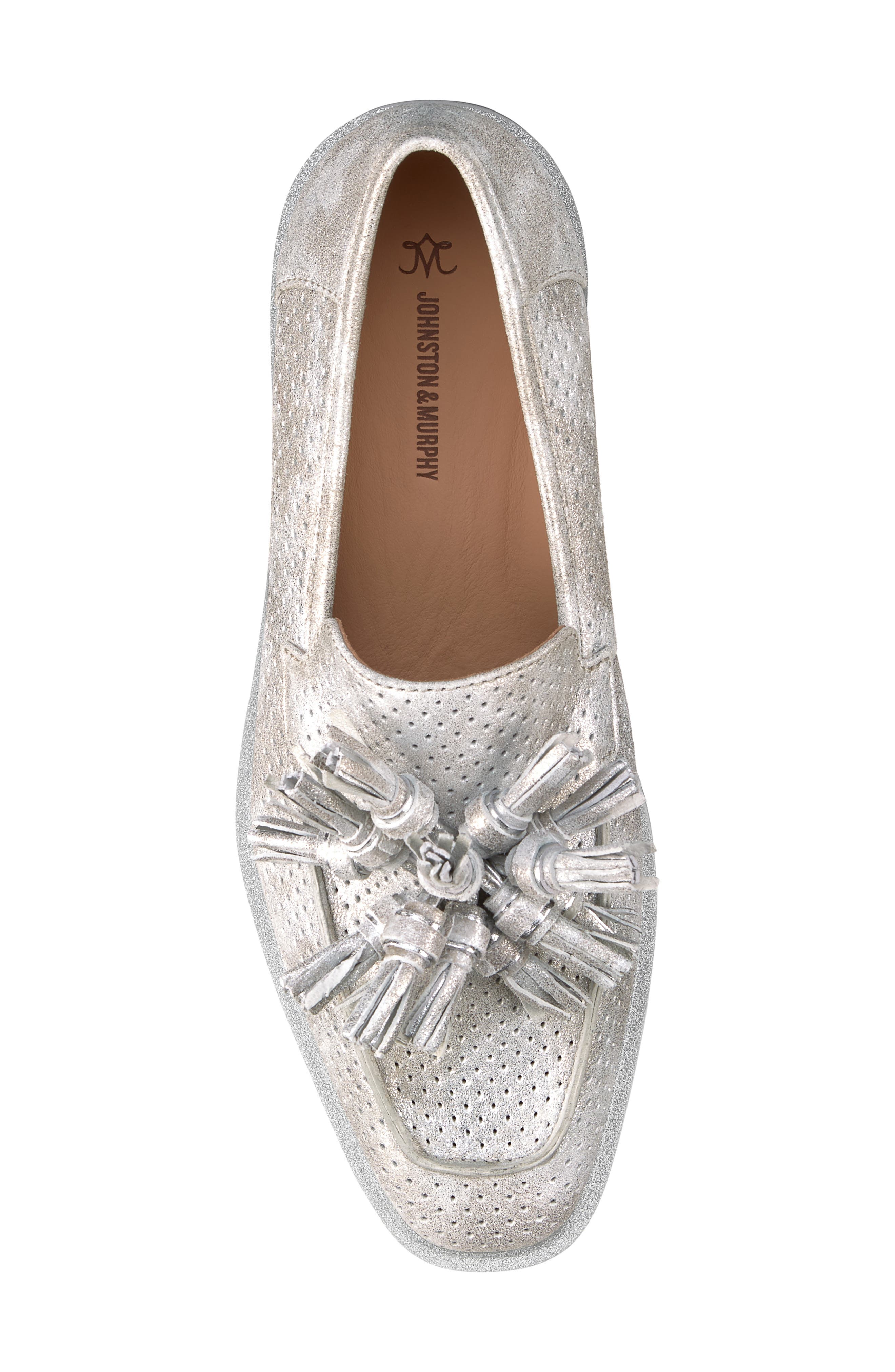 Gracelyn Platform Tassel Loafer, Alternate, color, SILVER METALLIC KID SUEDE