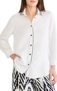NIC+ZOE Stripe Trim Linen Blend Button-Up Shirt