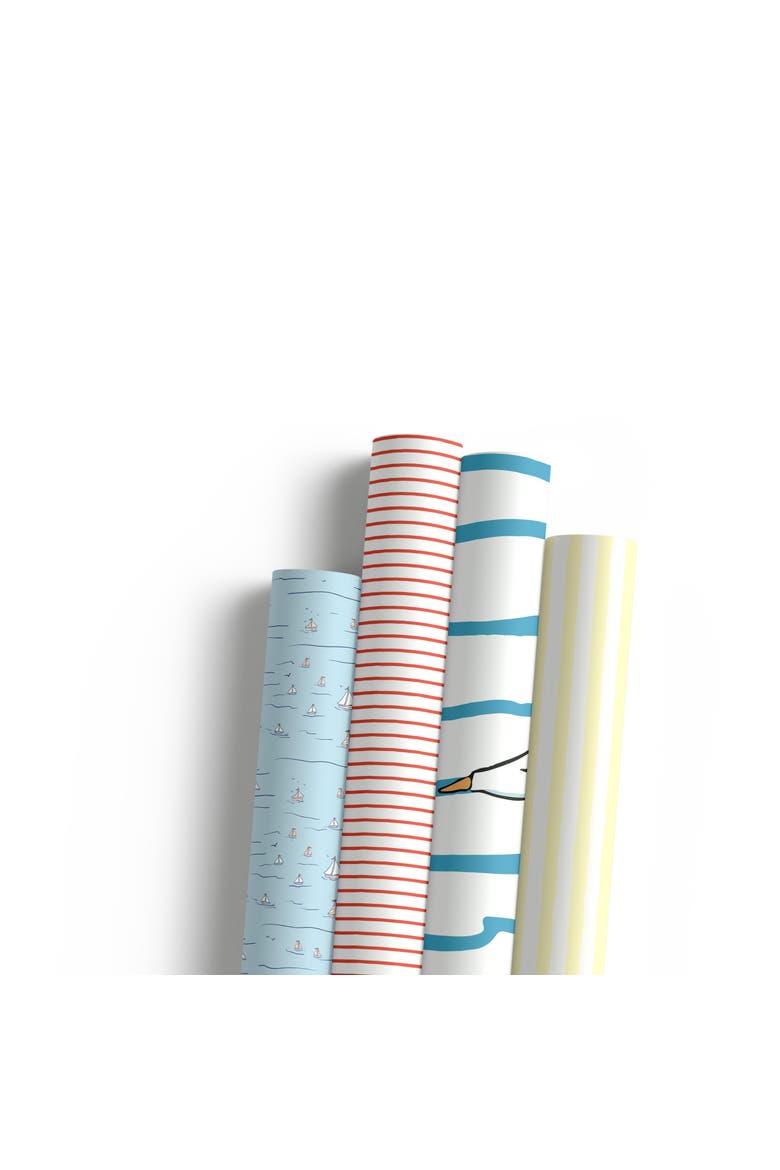 Eight Sheets Two-Sided "Seagulls" & "Sails Up" Heavyweight Gift Wrap, Main, color, Multicolored