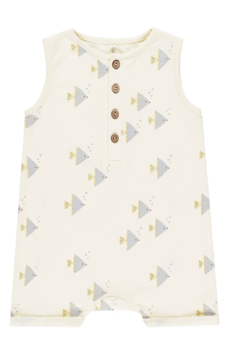 Rylee + Cru Angel Fish Print Henley Romper, Main, color, Ivory