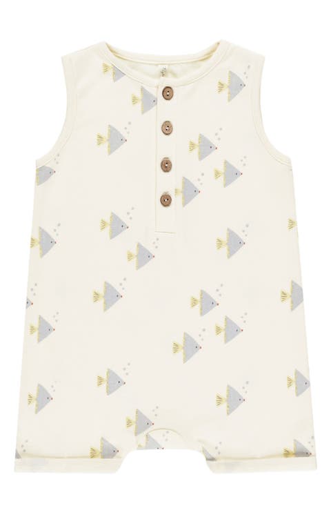 Angel Fish Print Henley Romper (Baby)