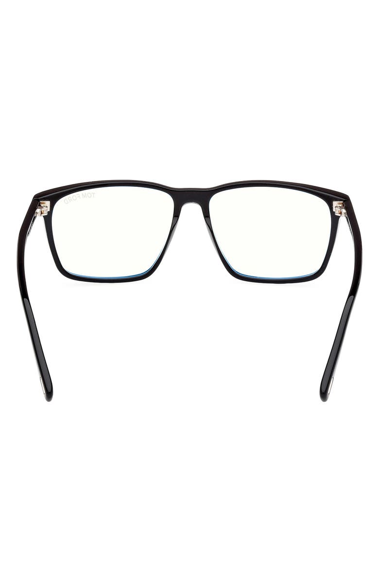 TOM FORD 56mm Square Blue Light Blocking Glasses, Alternate, color, Black Eco / T Logo
