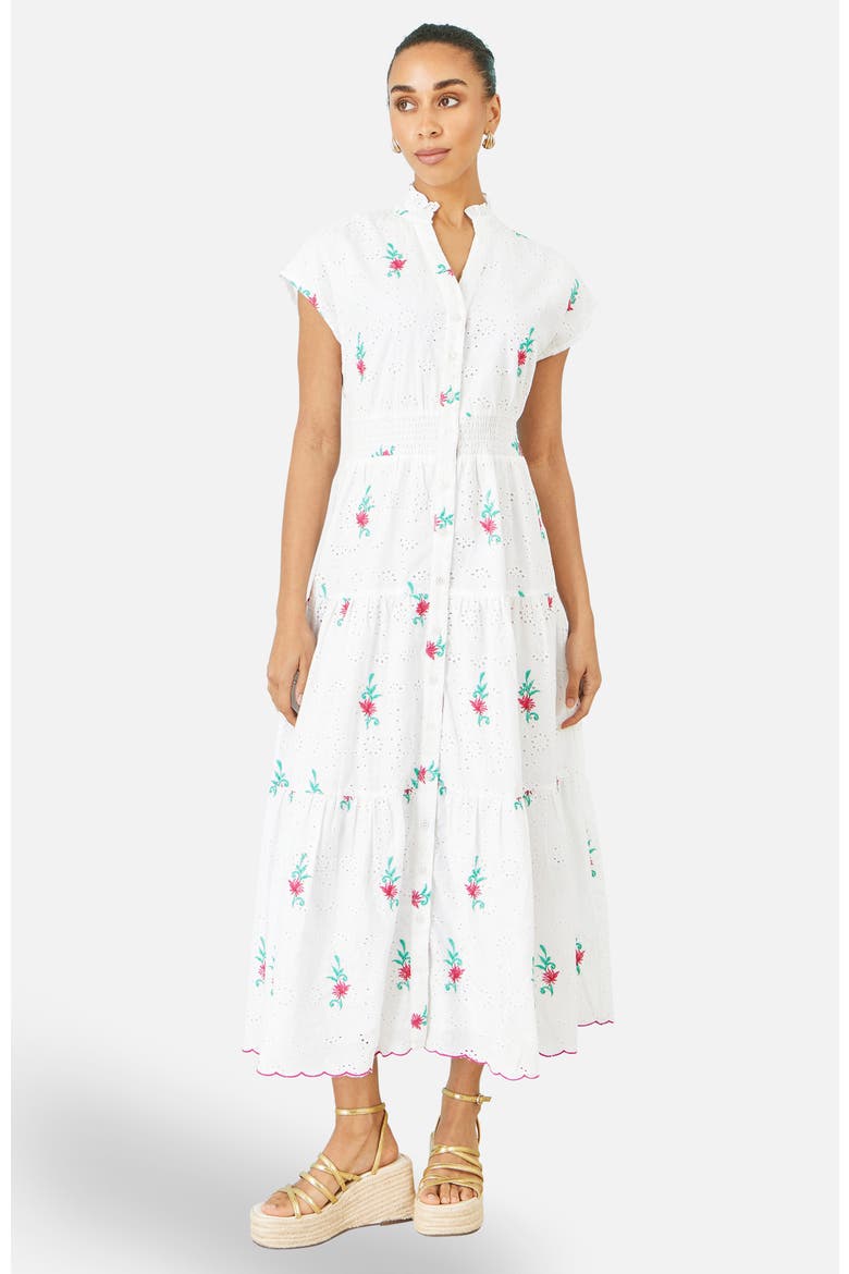 Broderie Anglaise Embroidered Midi Dress, Alternate, color, White