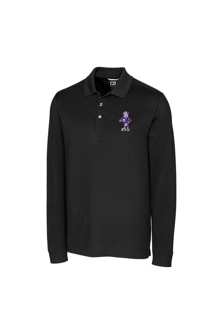 Men's Cutter & Buck  Black Kansas State Wildcats Advantage Tri-Blend Pique Long Sleeve DryTec Polo, Alternate, color, Black