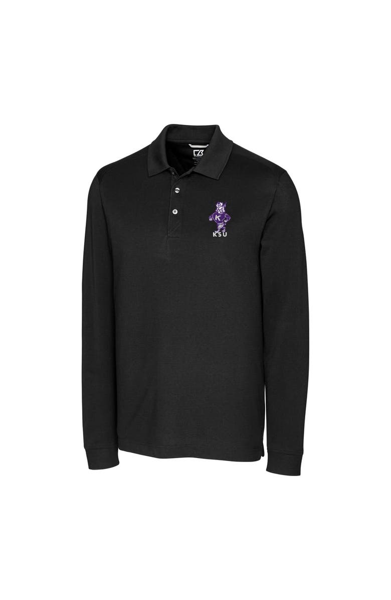 Cutter & Buck Men's Cutter & Buck Black Kansas State Wildcats Advantage Tri-Blend Pique Long Sleeve DryTec Polo, Alternate, color,