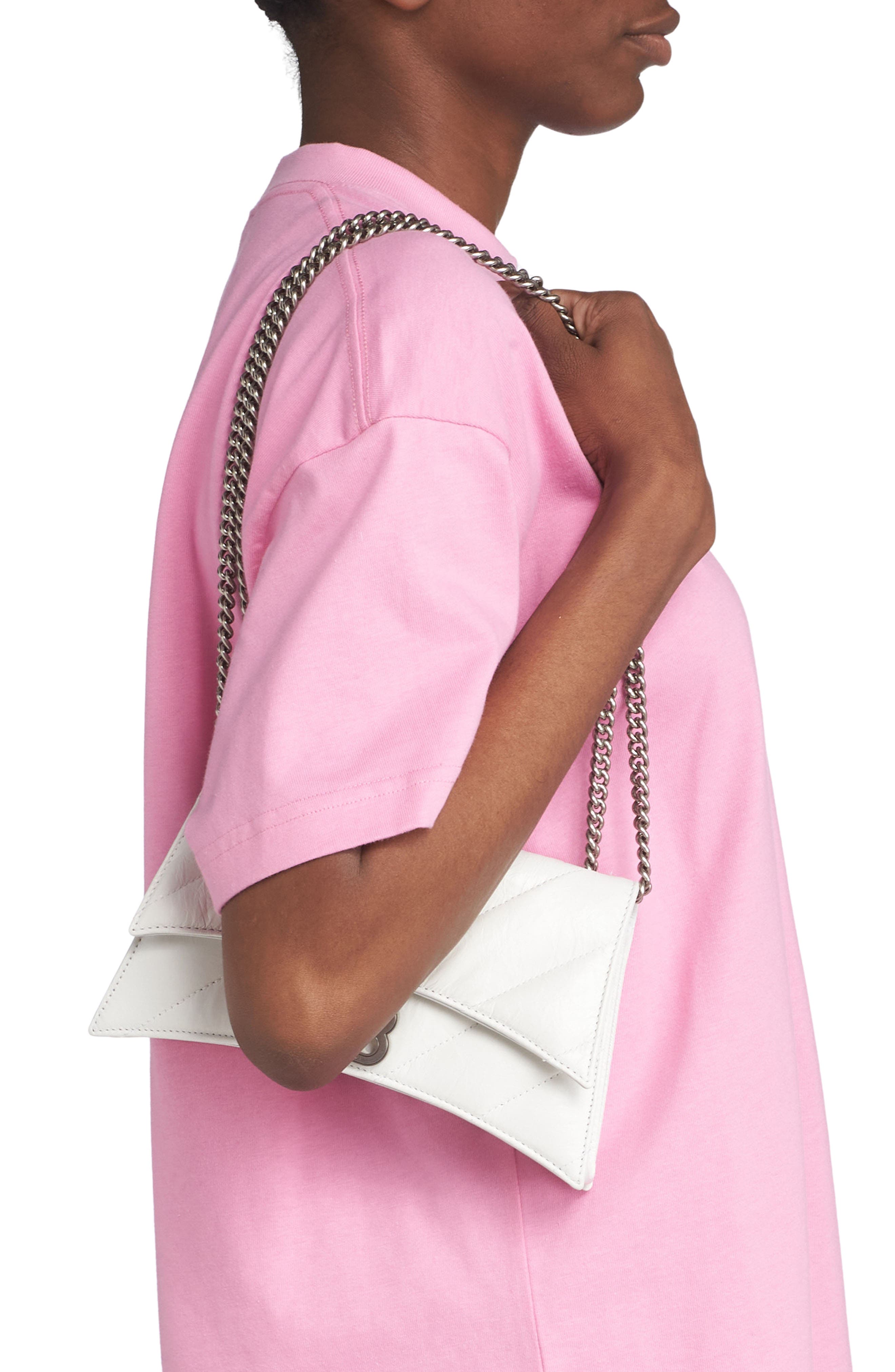 Balenciaga Crush Quilted Crinkle Leather Wallet on a Chain, Alternate, color, 