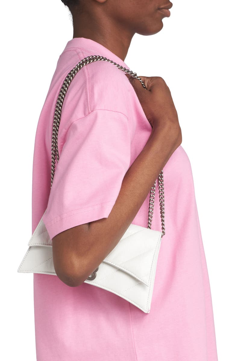 Balenciaga Crush Quilted Crinkle Leather Wallet on a Chain, Alternate, color,