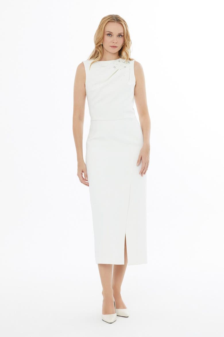 Draped Shoulder Slit Dresses, Alternate, color, Beige