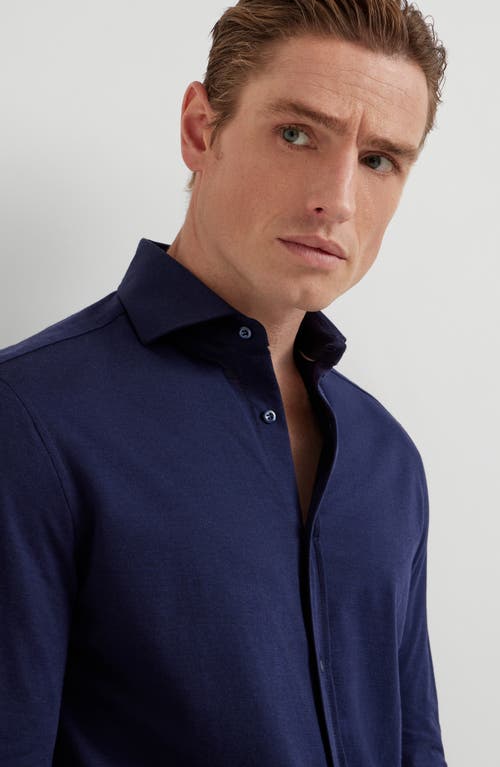 Brunello Cucinelli Patterned-jacquard Long-sleeve Shirt In Blue