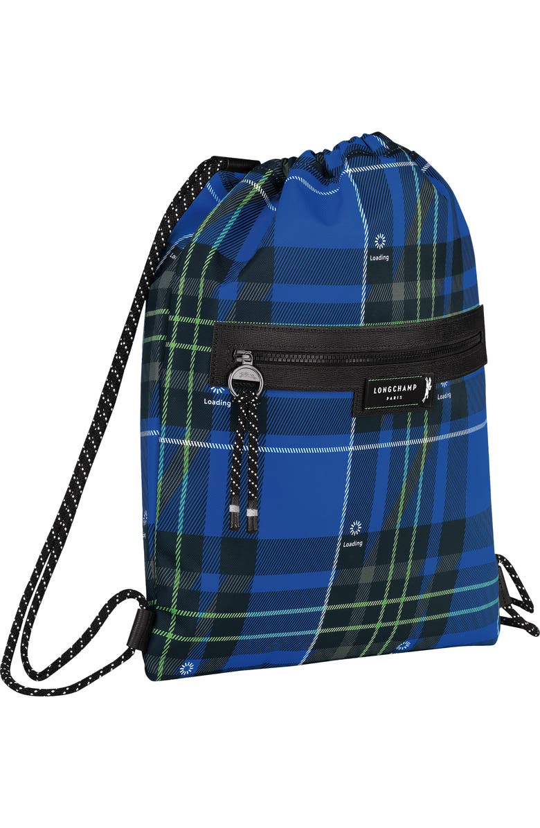 Longchamp Green District Tartan Drawstring Backpack, Alternate, color, Blue