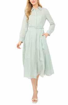 Lynn Vertical Stripe Button-Up Midi Shirtdress