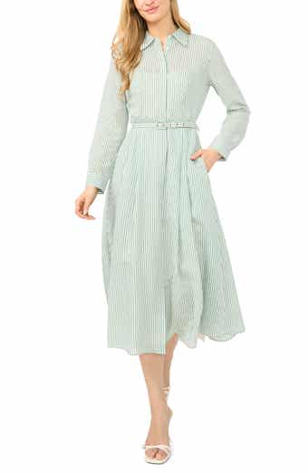 Lynn Vertical Stripe Button-Up Midi Shirtdress