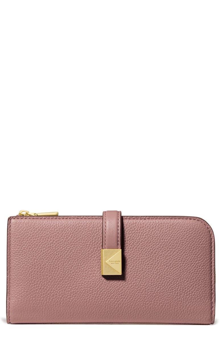 Kate Spade New York deco pebbled leather zip wallet, Main, color, Dusk Rose