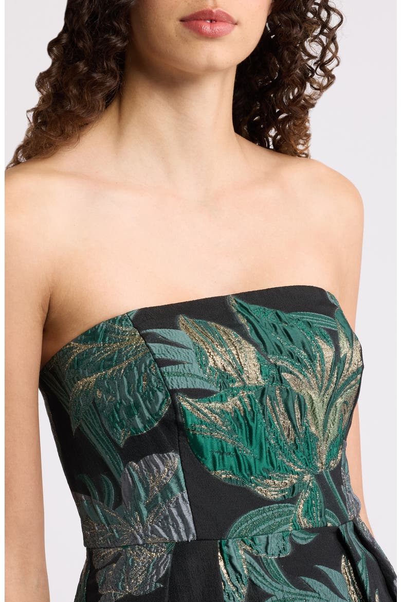 Strapless Metallic Jacquard A-Line Gown, Alternate, color, HUNTER
