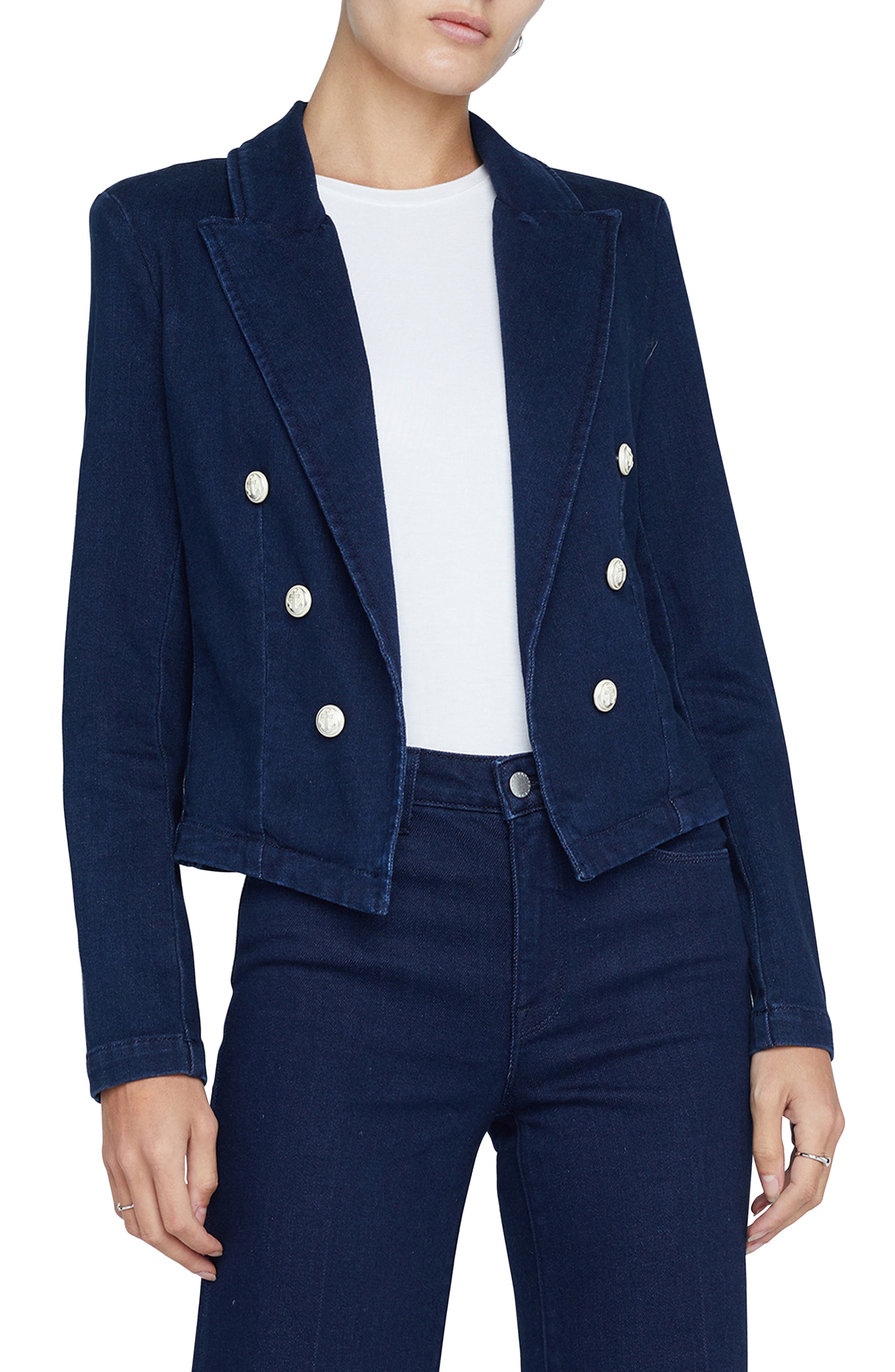 L'AGENCE Wayne Crop Denim Double Breasted Jacket