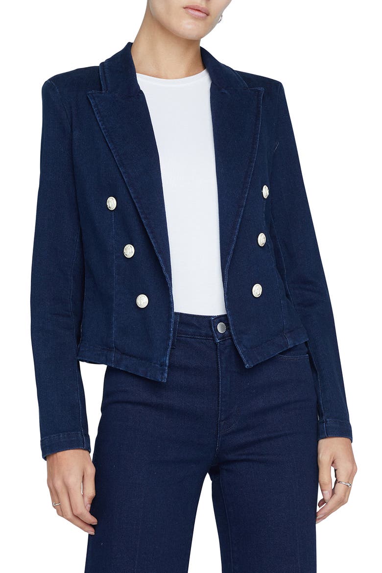 Wayne Crop Denim Double Breasted Jacket, Main, color, PALOMINO