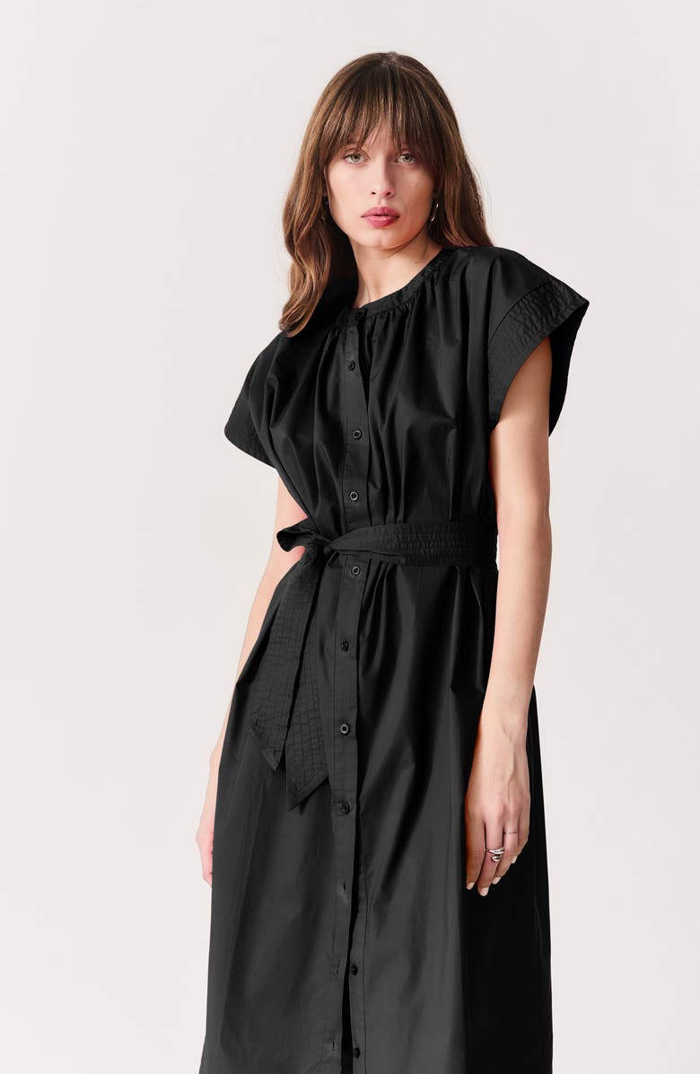 DELUC Cancela Cap Sleeve Cotton Poplin Shirtdress, Alternate, color, Black