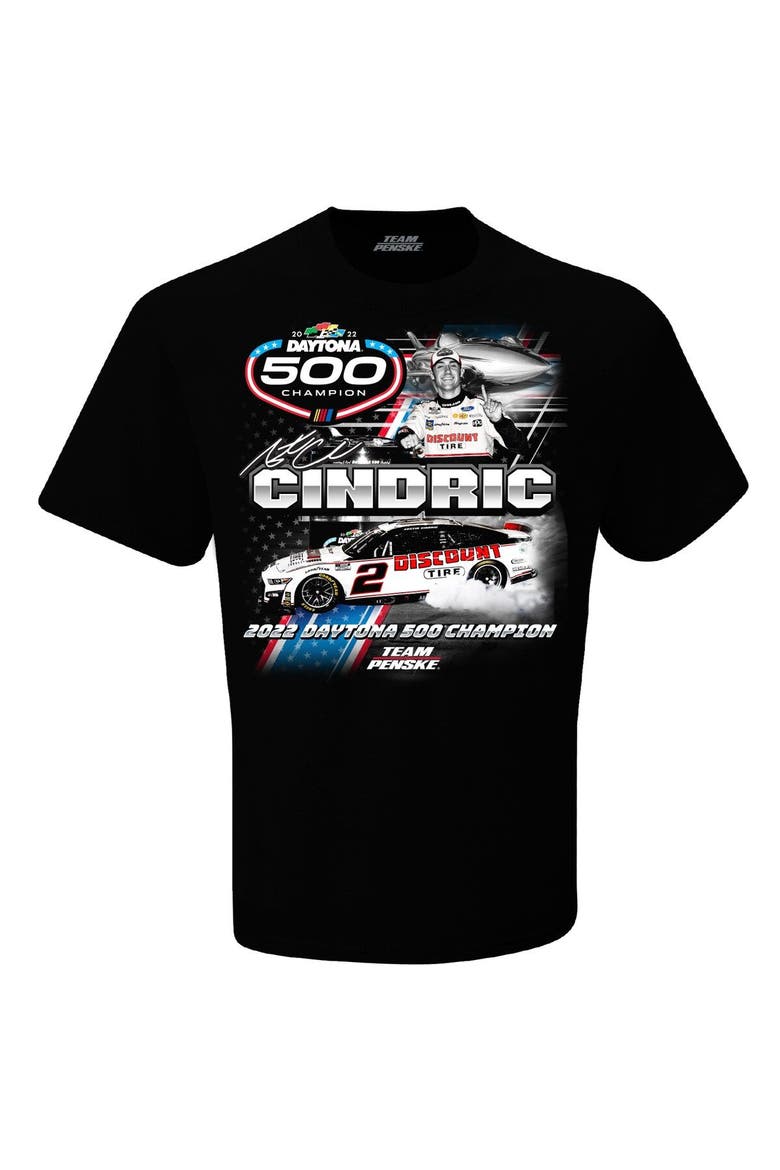 Men's Checkered Flag Black Austin Cindric 2022 Daytona 500 Champion Past Champions T-Shirt, Alternate, color, Black