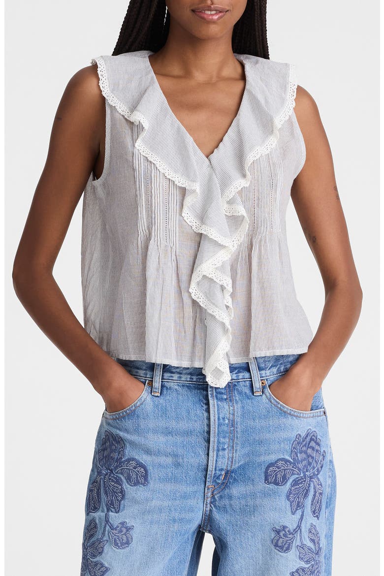 The Blaire Ruffle Sleeveless Top, Main, color, BLUE WHITE MICRO STRIPE