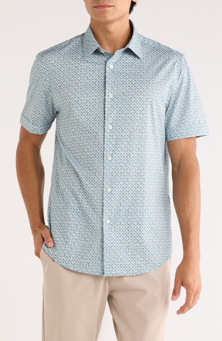 Bugatchi Miles OoohCotton<sup>®</sup> Short Sleeve Button-Up Shirt, Main, color, Sage