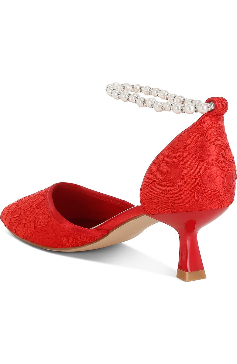 Rag & Co Bruna Faux Pearl Ankle Tie Lace Pump, Alternate, color, Red