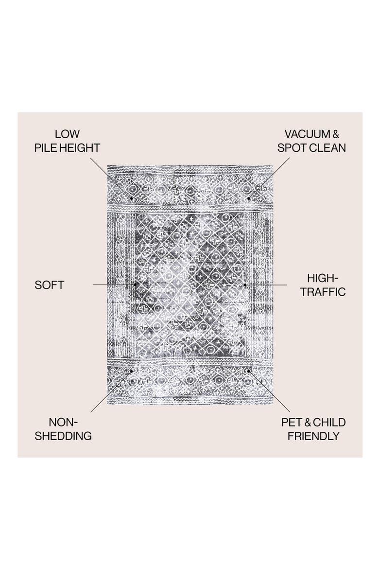 Iften Moroccan Geometric Distressed Area Rug, Alternate, color, Ivory/Black