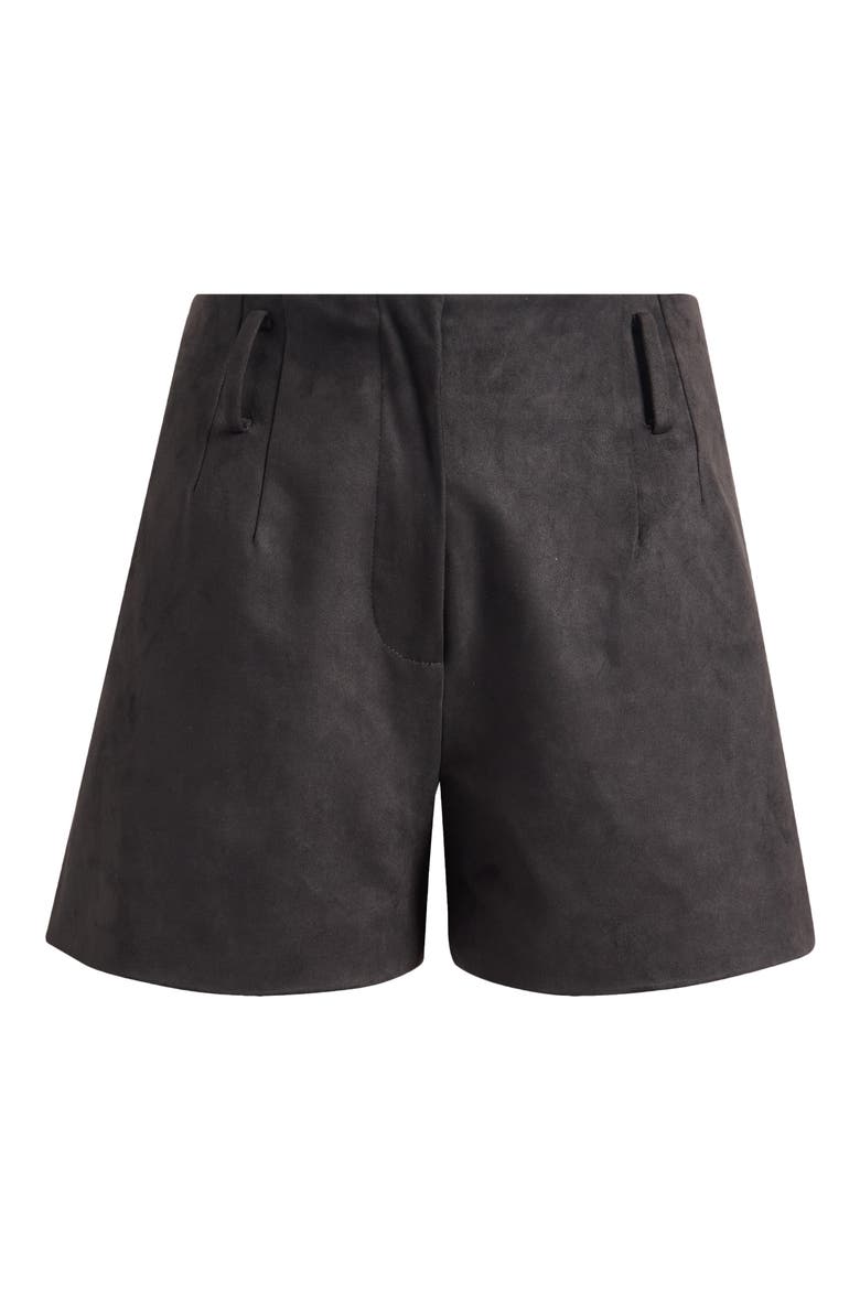 Hazel Faux Suede Pleated Shorts, Alternate, color, BLACK