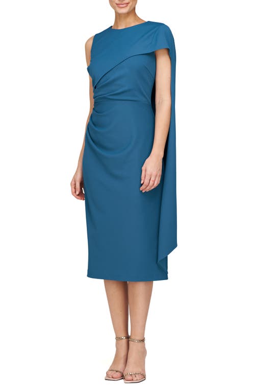 JS Collections Billie Stretch Crepe Cape Cocktail Dress in Deep Teal 