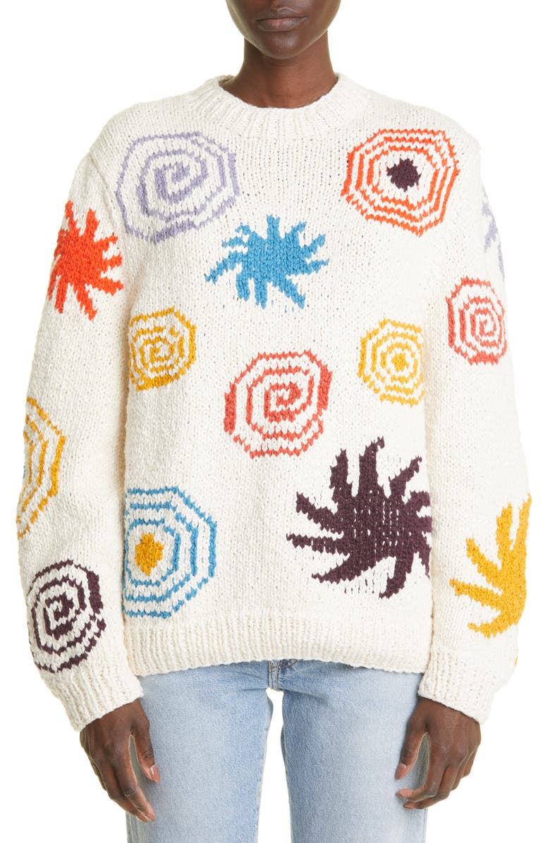 The Elder Statesman Stars & Spirals Organic Cotton Sweater, Main, color, 